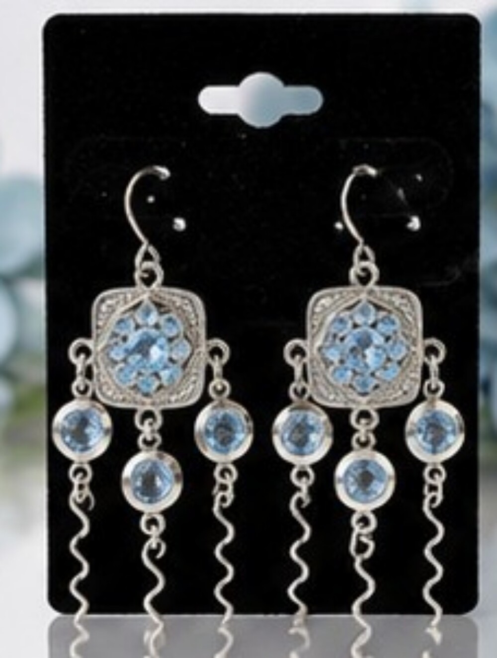 Vintage 1990s Silver Tone Blue Crystal Dangle Earrings New Old Stock Boutique